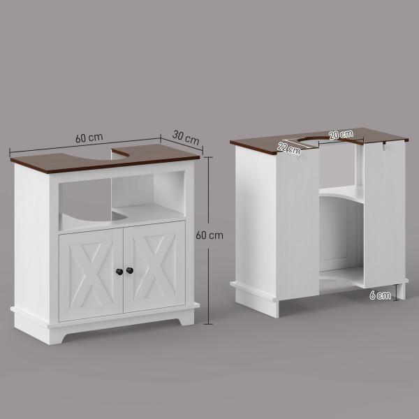 Móvel para Lavatório Pousar de Madeira Armário Casa de Banho com 2 Portas e Prateleira 60x30x60 cm Branco e Madeira