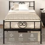 Estrutura de Cama Individual de Metal 31cm para Colchão 90x190cm com Cabeceira com Forma de Coração Estrutura de Cama com Espaço em Baixo de Armazenamento 95x196x100cm Preto