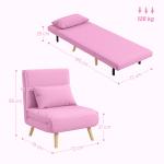 Sofá - Cama Individual Dobrável com Encosto Ajustável 5 Posições Cadeirão - Cama Estofado com Almofada 72x75x85 cm Rosa