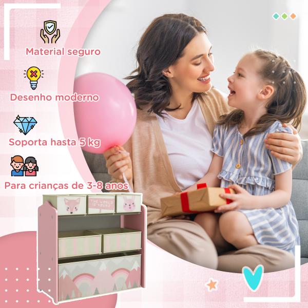 Estante para Brinquedos com 6 Caixas de Tecido não Tecido Amovíveis Organizador de Brinquedos 63x30x66 cm Rosa