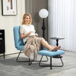 Poltrona Sala de Estar com Apoio para os Pés Poltrona Relax com Pés de Aço em Forma de Cruz Azul Claro
