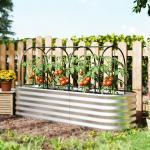 Caixa de Plantio Grande com Cobertura de Estufa e Rede Fundo Aberto para Jardim Terraço 200x60x103 cm Prateado