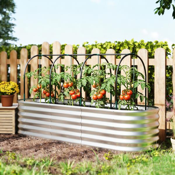 Caixa de Plantio Grande com Cobertura de Estufa e Rede Fundo Aberto para Jardim Terraço 200x60x103 cm Prateado