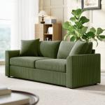 Sofá de 3 Lugares Sofá Sala de Estar 212x80x88 cm Estofado em Veludo Canelado com 2 Almofadas Desenho Moderno Verde