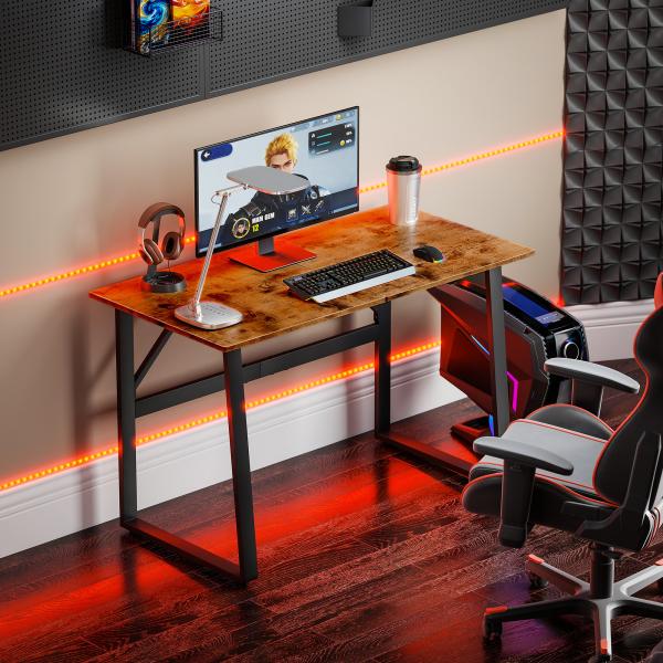 Secretária Estilo Industrial 120x60x76 cm Mesa de Computador com Estrutura de Aço Fácil de Montar Castanho Rústico