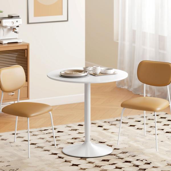 Mesa de Cozinha Redonda Mesa de Jantar Moderna para 2 Pessoas com Base de Aço e Almofadas Antiderrapantes Ø80x75 cm Branco