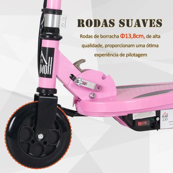 Trotinete Elétrico Dobrável para Crianças de 7 - 14 anos Suporta até 50kg com Altura Ajustável 75x36x82 - 93cm Rosa