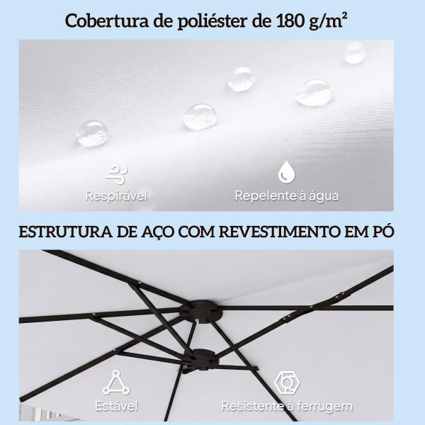 Guarda - Sol Duplo de Jardim 46x26 m com Manivela Manual Proteção UV50+ Capa Resistente à Água Branco