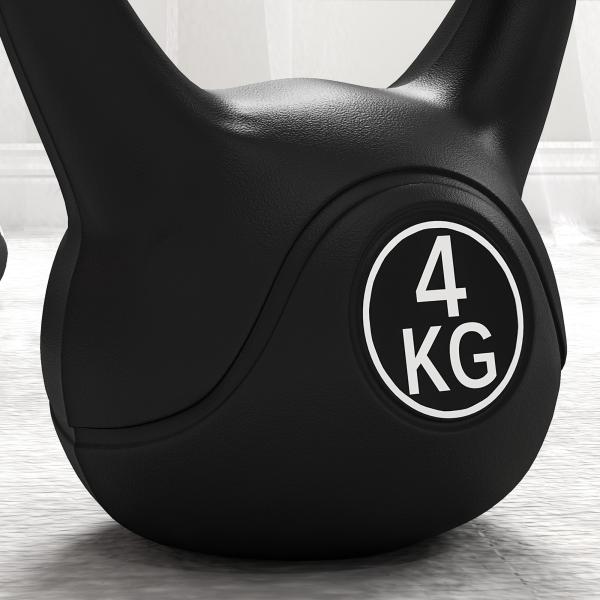 Peso Russo de 4 kg Kettlebell Fitness Preenchido de Areia com Punho Largo Antiderrapante 18x12x20 cm Preto