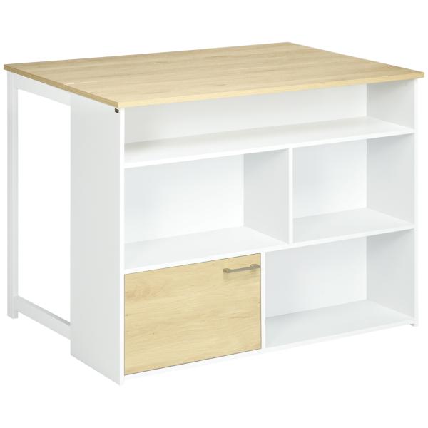 Mesa Alta Extensível com Lateral Dobrável Mesa de Bar com Compartimentos de Armazenamento e 1 Armário 116x79,5x91 cm Branco