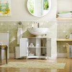 Móvel para Lavatório Pousar Armário para Casa de Banho de Madeira com 2 Portas e Prateleira Interior Ajustável 60x30x60cm Branco