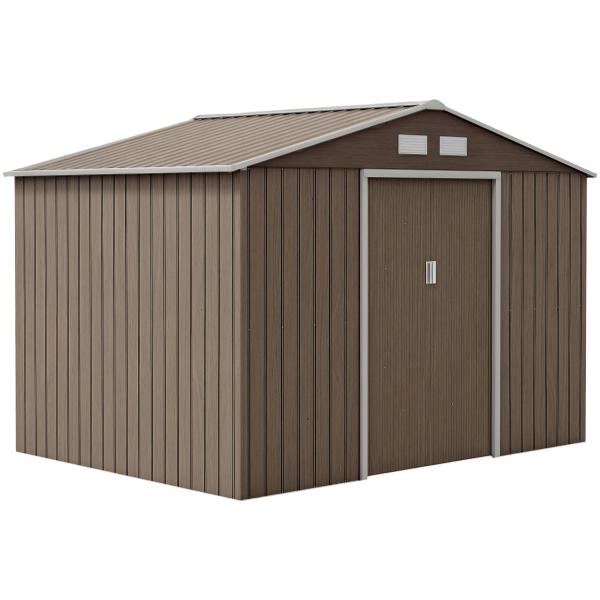 Abrigo de Jardim 277x195x192 cm Metálico para Armazenamento de Ferramentas com Base de Reforço Incluída Madeira