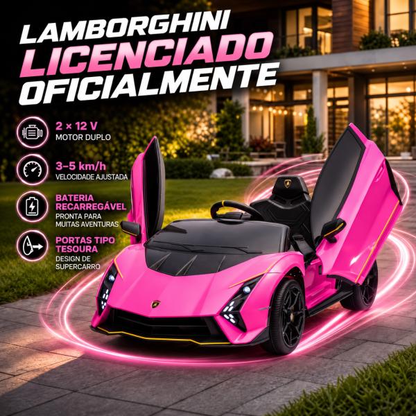 Carro Elétrico para Crianças Lamborghini 12V Controlo Remoto Faróis Buzina Arranque Lento e Música MP3 114,5x64x45,5 cm Rosa