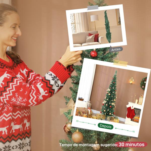 Árvore de Natal Slim 180 cm Árvore de Natal Artificial com 321 Ramos Suporte Metálico Decoração para Interior Verde