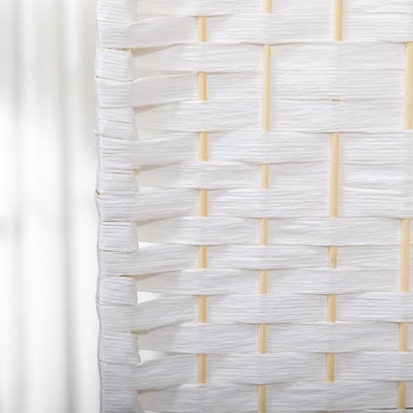 Biombo Separador de Ambientes de 3 Painéis 120x170 cm Divisória de Ambientes Dobrável com Corda de Papel e Estrutura de Madeira Branco