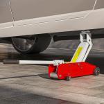 Macaco Hidráulico para Carros de 2 Toneladas com Altura Ajustável 12 - 30 cm e 4 Rodas para Apoiar Carros Vermelho e Cinza