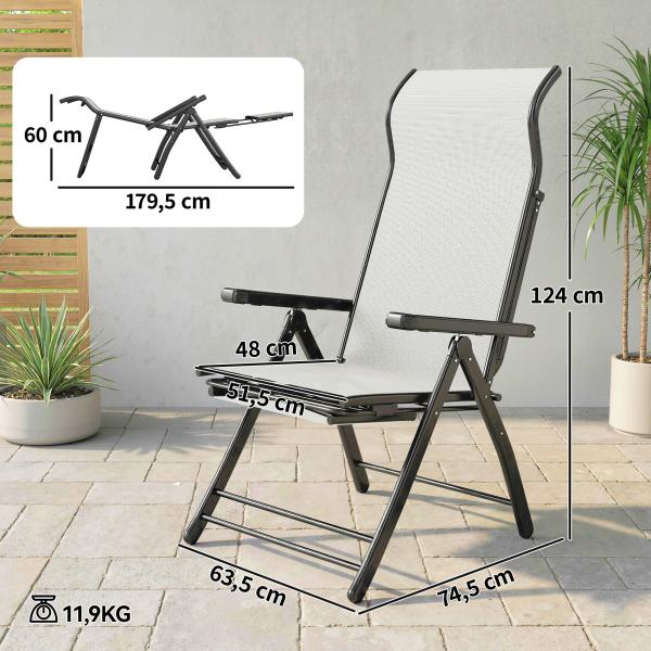 Conjunto de 2 Cadeiras Dobráveis Reclináveis de Jardim Exterior com Encosto Alto Ajustável em 5 Posições Apoio para Pés Cinza Claro