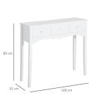 Mesa Consola Elegante Móvel de Entrada com 3 Gavetas 100x32x85cm Branco