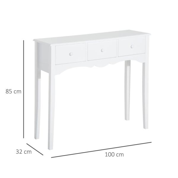 Mesa Consola Elegante Móvel de Entrada com 3 Gavetas 100x32x85cm Branco