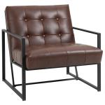 Cadeirão Chesterfield para Sala ou Escritório, Assento e Encosto Capitoné, Estrutura em Metal Preto, Pele Sintética Chocolate