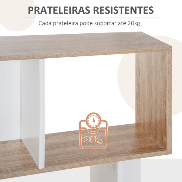 Estante para Livros Estante Alta de Parede com 5 Níveis em Forma de S Desenho Moderno 60x24x184,5cm Branco e Madeira