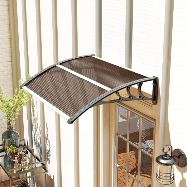 Marquise de Proteção 75x100 cm para Portas e Janelas contra Sol e Chuva com Suporte de Liga de Alumínio Marrom e Preto