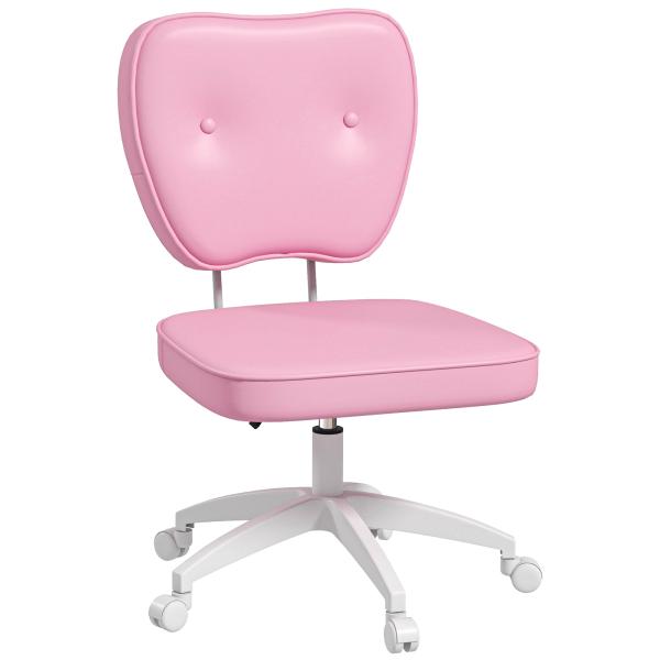 Cadeira de Escritório Estofada em PU com Altura Ajustável Sem Braços Cadeira de Estudo Dormitório 46x59x82 - 92 cm Rosa