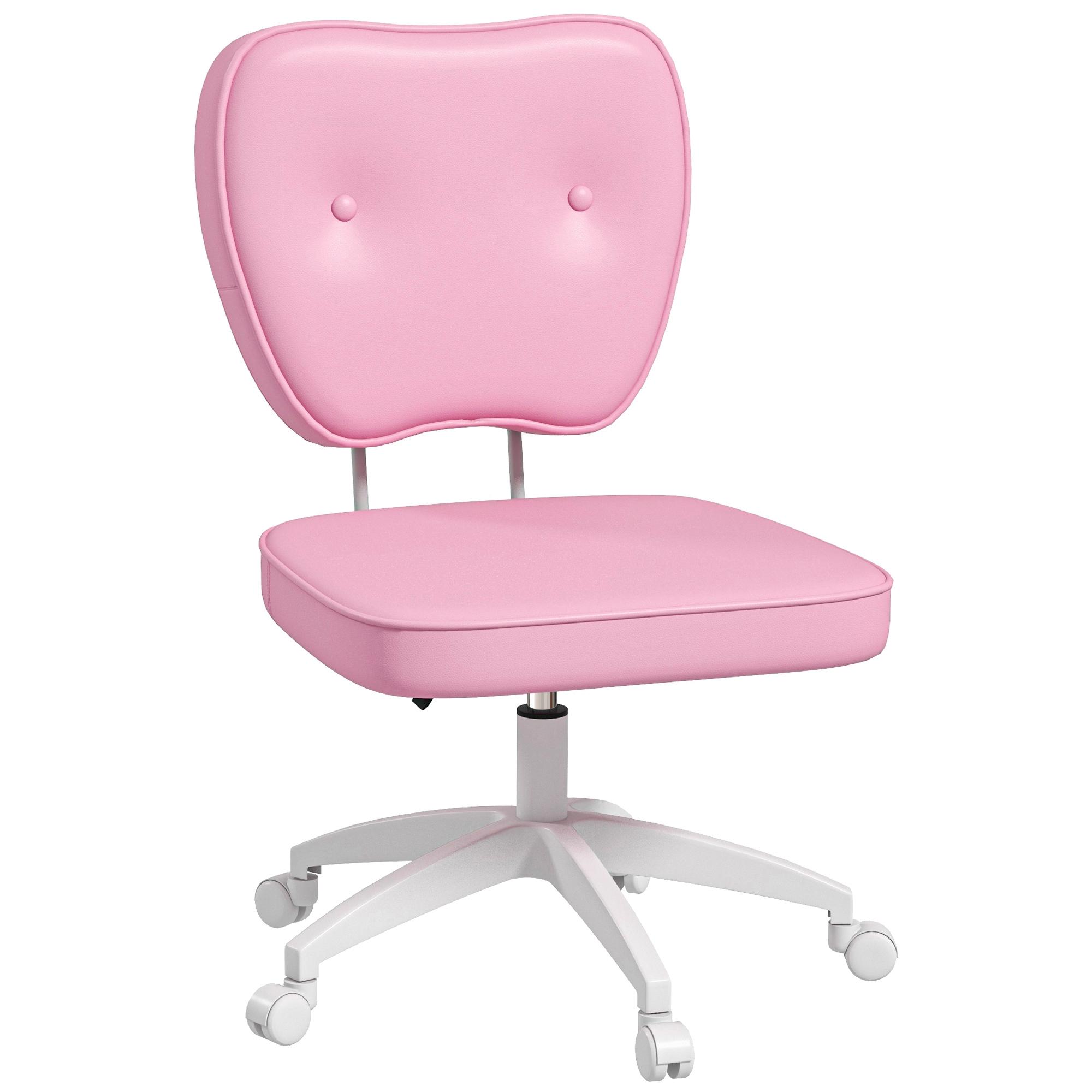 Cadeira de Escritório Estofada em PU com Altura Ajustável Sem Braços Cadeira de Estudo Dormitório 46x59x82 - 92 cm Rosa