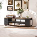 Móvel para TV com Rodas Armário para TV Flutuante com 2 Portas e 2 Prateleiras 120x40x38,5 cm Preto e Nogueira