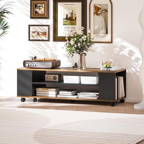 Móvel para TV com Rodas Armário para TV Flutuante com 2 Portas e 2 Prateleiras 120x40x38,5 cm Preto e Nogueira