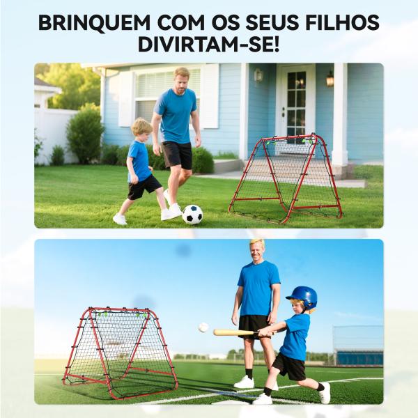 Rede de Rebote Dobrável para Treino Desportivo Ajustável em 5 Níveis de Ângulo com Tubo de Aço 100x95x90 cm Vermelho
