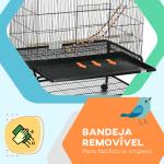 Gaiola para Pássaros com Rodas Comedouros Poleiros Prateleira Inferior Bandeja Removível 97x58x160 cm Preto