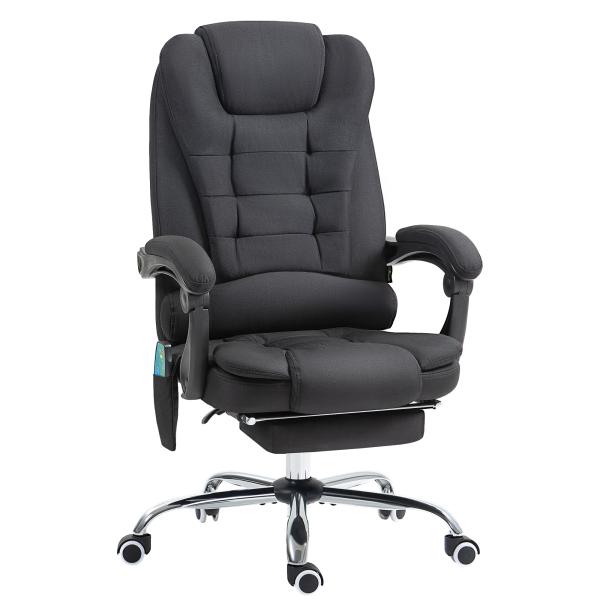 Cadeira de Escritório com 6 Pontos de Massagem Giratória com Encosto Reclinável 135º Função de Aquecimento 65x70x111 - 119 cm Preto