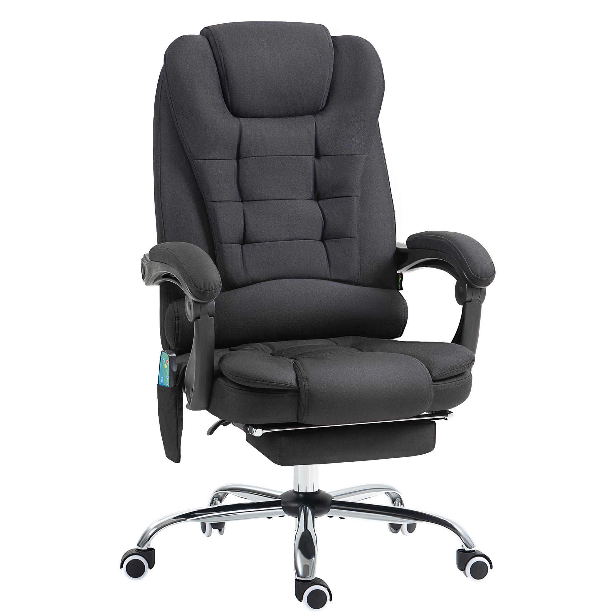 Cadeira de Escritório com 6 Pontos de Massagem Giratória com Encosto Reclinável 135º Função de Aquecimento 65x70x111 - 119 cm Preto