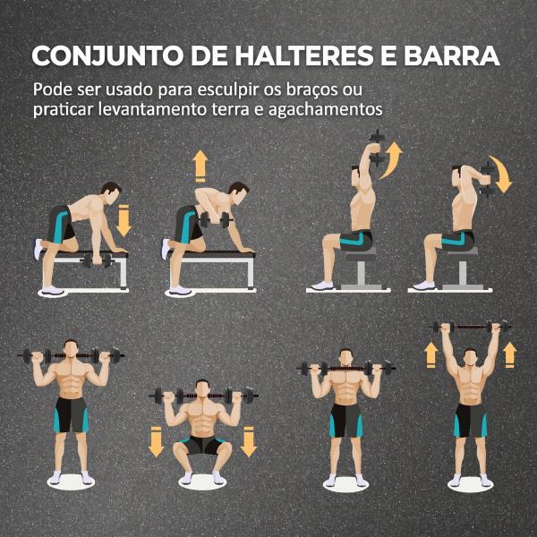 Conjunto de Halteres Ajustáveis 2 em 1 15 kg com Barras de Ligação e Pegas Antiderrapantes para Ginásio em Casa Preto