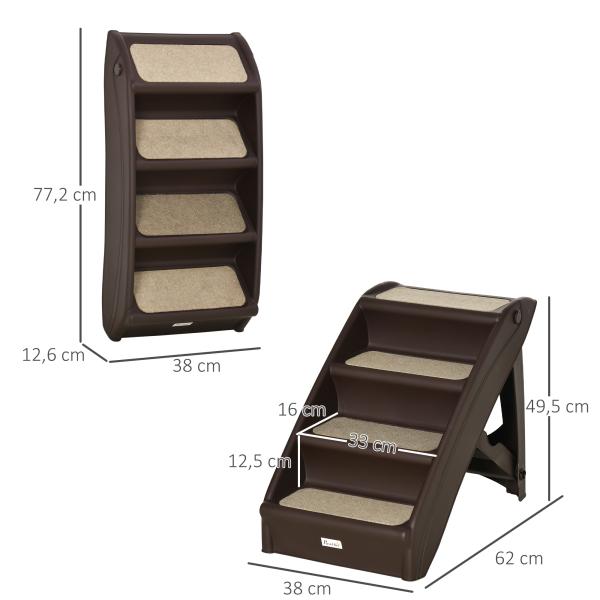 Escada Dobrável para Animais de Estimação de 4 Degraus Portátil com Tapetes Antiderrapantes 62x38x49,5cm Marrom Escuro