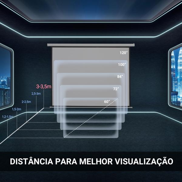 Tela de Projeção Manual 120 Polegadas Ecrã de Projeção Formato 4:3/16:9 para Interior e Exterior Cinema em Casa Escritório Pátio Branco