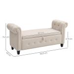 Banco de Pé de Cama de Linho com Dobradiças na Tampa Pés de Madeira e Apoio para os Braços 146,5x49x74,5 cm Bege