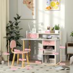 Conjunto de Secretária e Cadeira para Crianças Mesa de Estudo com Prateleiras e Gaveta Carga 80 kg 85x48x73 cm Rosa