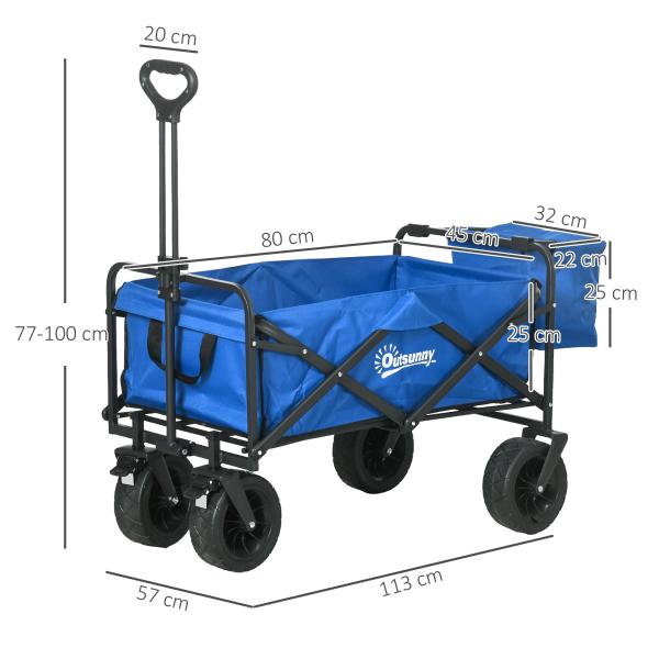 Carrinho de Transporte Dobrável com Bolsa Térmica Removível Capacidade 100 kg para Campismo Praia 113x57x77 - 100 cm Azul