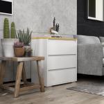 Cómoda Moderna com 3 Gavetas de Madeira para Dormitório Carga Máxima 40 kg 70x37x75 cm Branco e Madeira