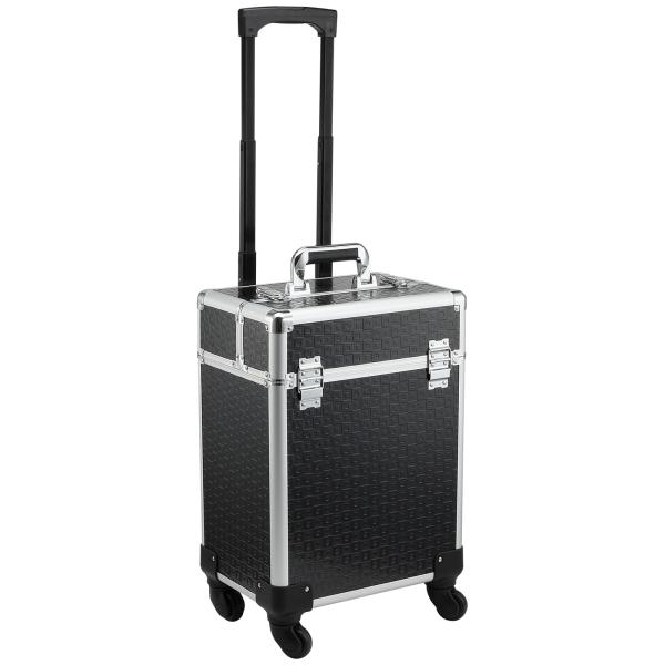 Mala de Maquilhagem Profissional com Rodas Pega 2 Bandejas e Compartimento Inferior 34x24x52/94 cm Preto