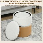 Conjunto de 2 Puffs de Armazenamento Estofados em Chenille e PU Assento Acolchoado para Entrada Quarto ou Sala Castanho e Creme