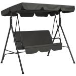 Baloiço de Jardim de 3 Lugares com Almofada Toldo Ajustável e Estrutura de Aço para Balcão Terraço 172x110x153 cm Preto