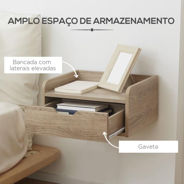 Conjunto de 2 Mesas de Cabeceira de Parede Mesas de Cabeceira Flutuantes com 1 Gaveta 40x30x19,5 cm Madeira