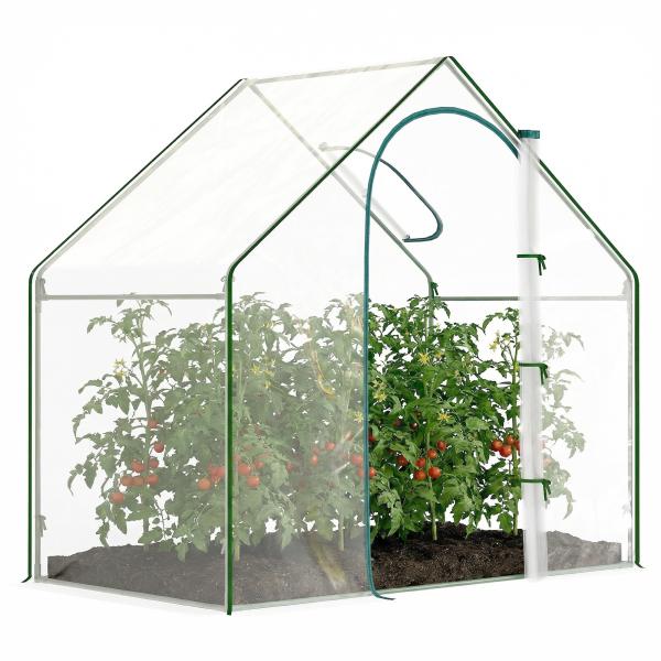 Estufa com Janela Porta Estrutura de Aço e Cobertura de Plástico Impermeável Anti - UV 180x100x168 cm Transparente