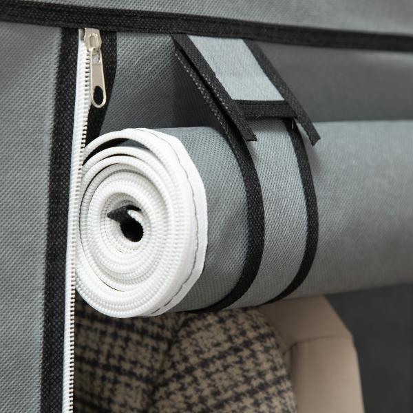 Roupeiro de Tecido Dobrável com 8 Prateleiras de Armazenamento e 2 Barras de Pendurar 125x43x162,5cm Cinza Claro