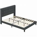 Cama de Casal 135x190 cm com Cabeceira Estofada com Laterais e Arrumação Inferior, Cinzento