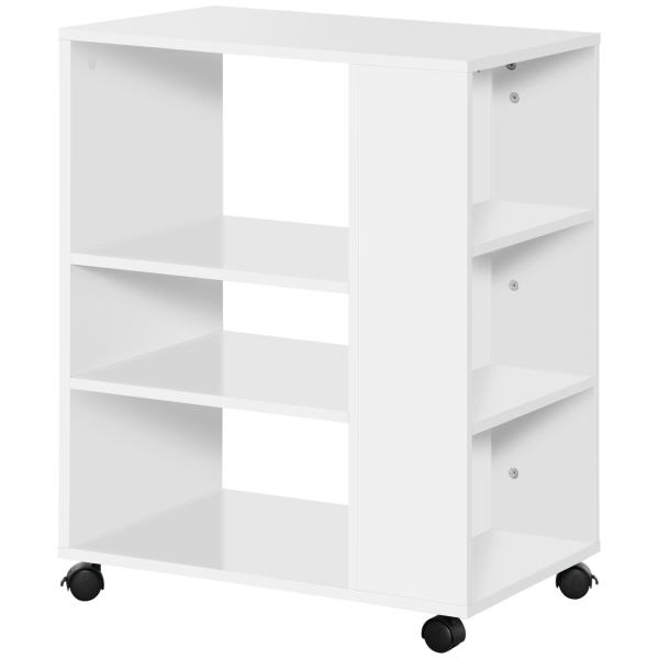 Armário para Impressora Móvel Auxiliar de Escritório com Rodas e Prateleiras Abertas Carga Máxima 30kg 60x40x75,8cm Branco