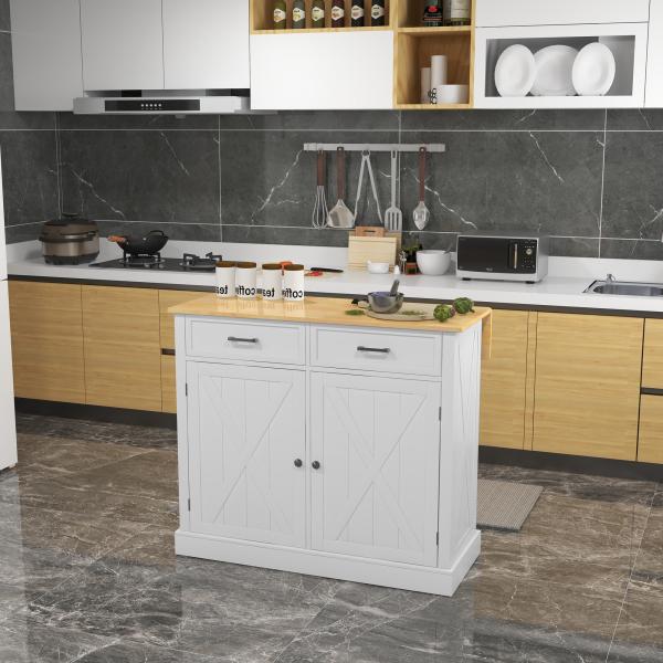 Ilha de Cozinha com Bancada de Madeira Dobrável 2 Portas 2 Gavetas Prateleira Ajustável e 4 Rodas 10x60x90,5 cm Branco e Madeira
